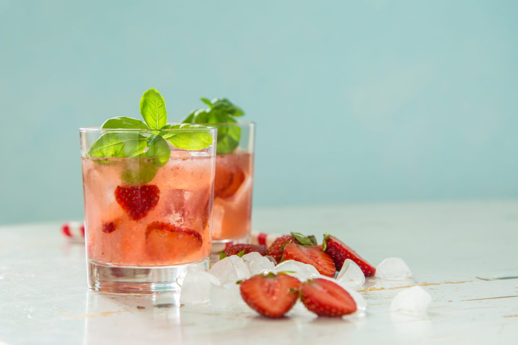 tequila kombucha cocktail - strawberry basil serenity